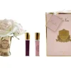 NEW - COTE NOIRE - SEVEN ROSE BOUQUET IN PINK BLUSH PINK BOX GOLD VASE - SMB20