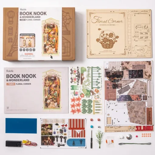 Robotime Rolife Floral Corner DIY Book Nook Shelf Insert Kit TGB09