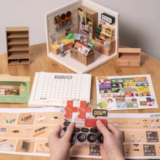 Robotime Rolife Super Creator Fascinating Book Store Plastic Miniature House kit DW004