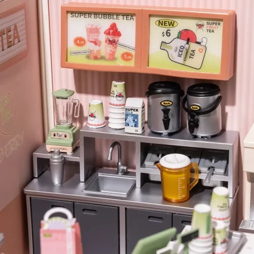 Robotime Rolife Super Creator Double Joy Bubble Tea Plastic DIY Miniature House Kit DW006
