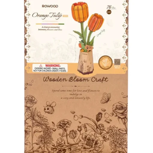 Robotime Rowood DIY Wooden Flower Orange Tulip 3D Wooden Puzzle TW081