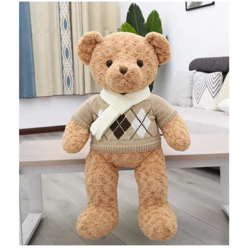 28" Scarf Sweater Teddy Bear - Light Brown